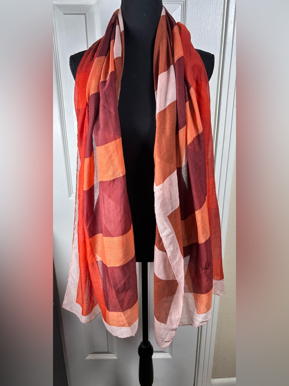 a new day Orange, Burgundy & Pink Geometric Scarf